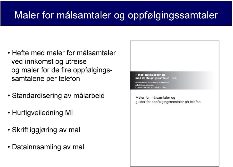 oppfølgingssamtalene per telefon Standardisering av målarbeid