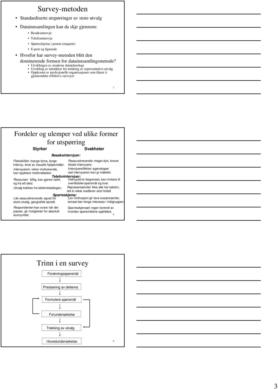Utviklingen av moderne datateknologi Utvikling av teknikker for trekking av representative utvalg Oppkomst av profesjonelle organisasjoner som klarer å gjennomføre effektive surveyer 7 Fordeler og
