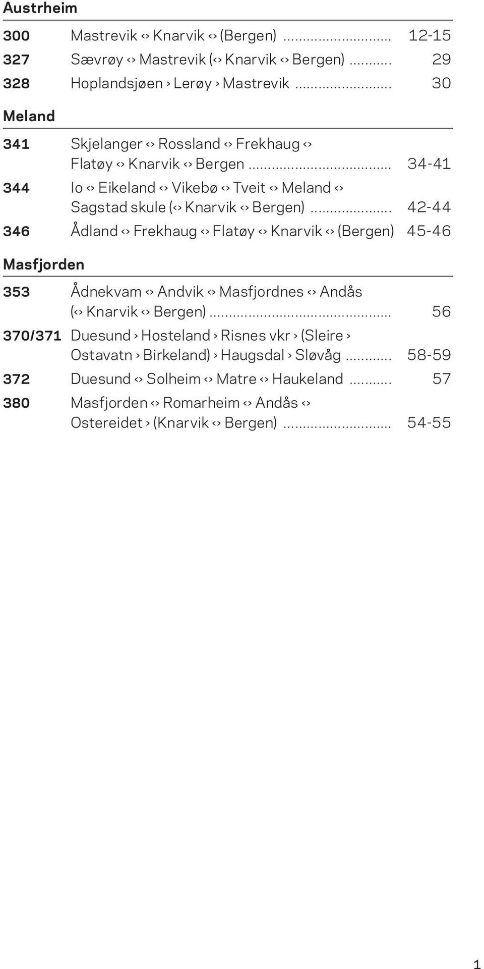 .. 42-44 346 Ådland Frekhaug Flatøy Knarvik (Bergen) 45-46 Masfjorden 353 Ådnekvam Andvik Masfjordnes Andås ( Knarvik Bergen).