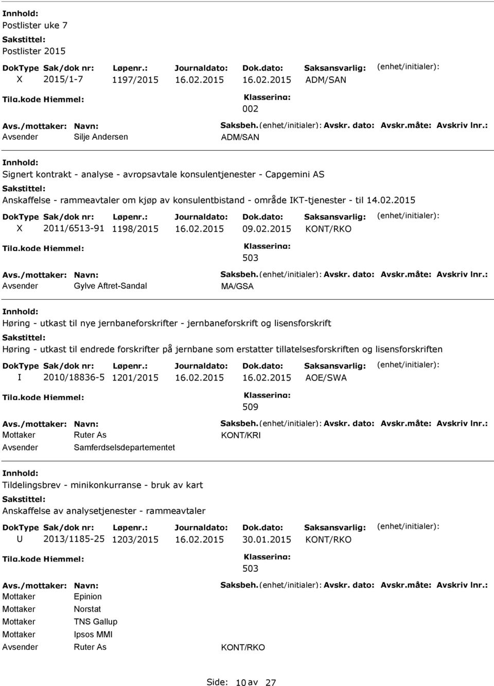 2015 X 2011/6513-91 1198/2015 09.02.2015 Avs./mottaker: Navn: Saksbeh. Avskr. dato: Avskr.måte: Avskriv lnr.