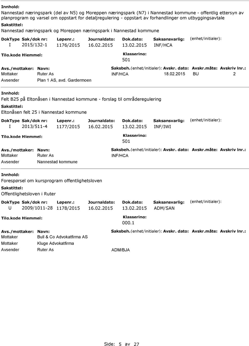 : NF/HCA B 2 Plan 1 AS, avd. Gardermoen Felt B25 på Eltonåsen i Nannestad kommune - forslag til områderegulering Eltonåsen felt 25 i Nannestad kommune 2013/511-4 1177/2015 13.02.2015 NF/W Avs.