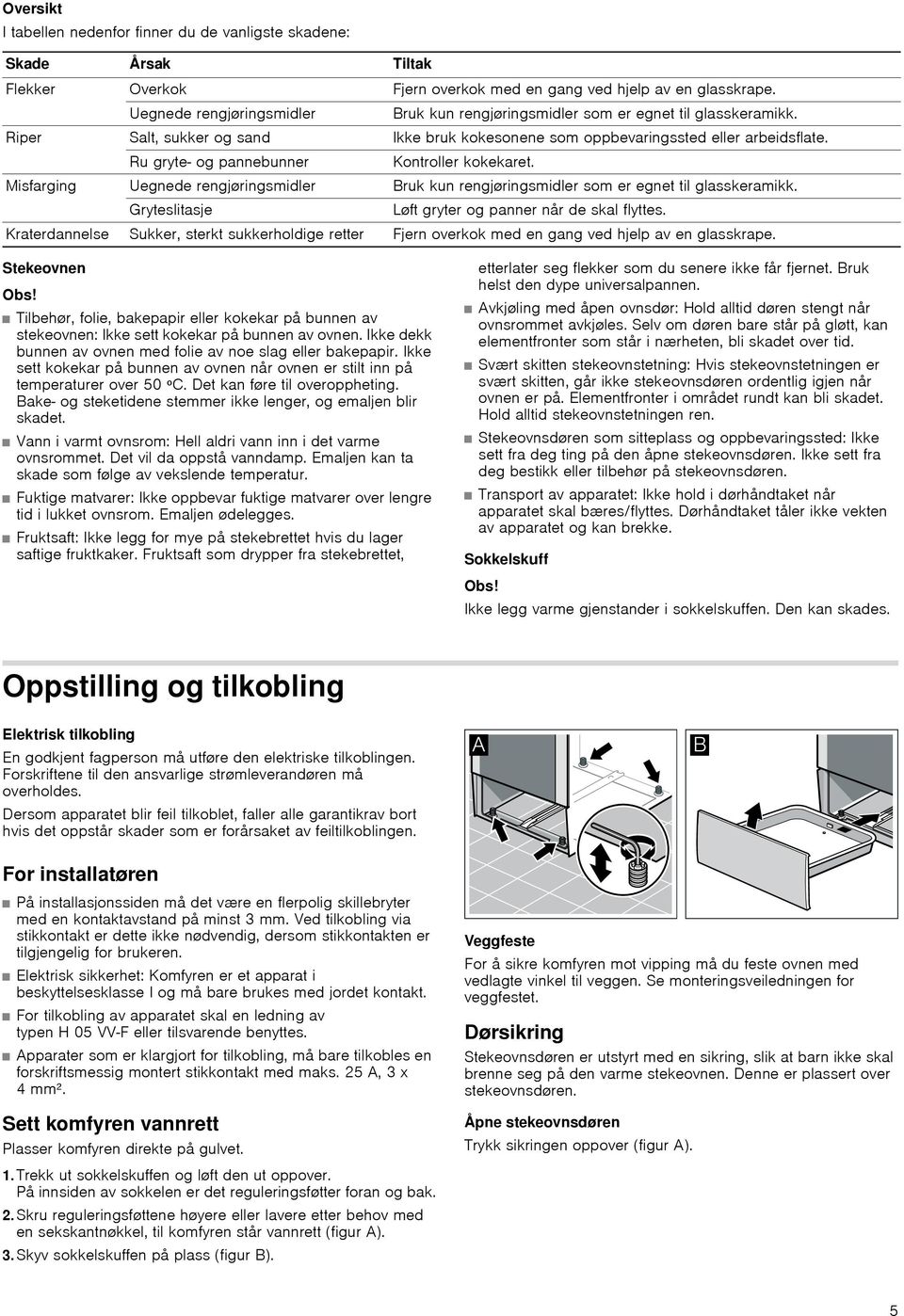 Ru gryte- og pannebunner Kontroller kokekaret. Misfarging Uegnede rengjøringsmidler Bruk kun rengjøringsmidler som er egnet til glasskeramikk. Gryteslitasje Løft gryter og panner når de skal flyttes.