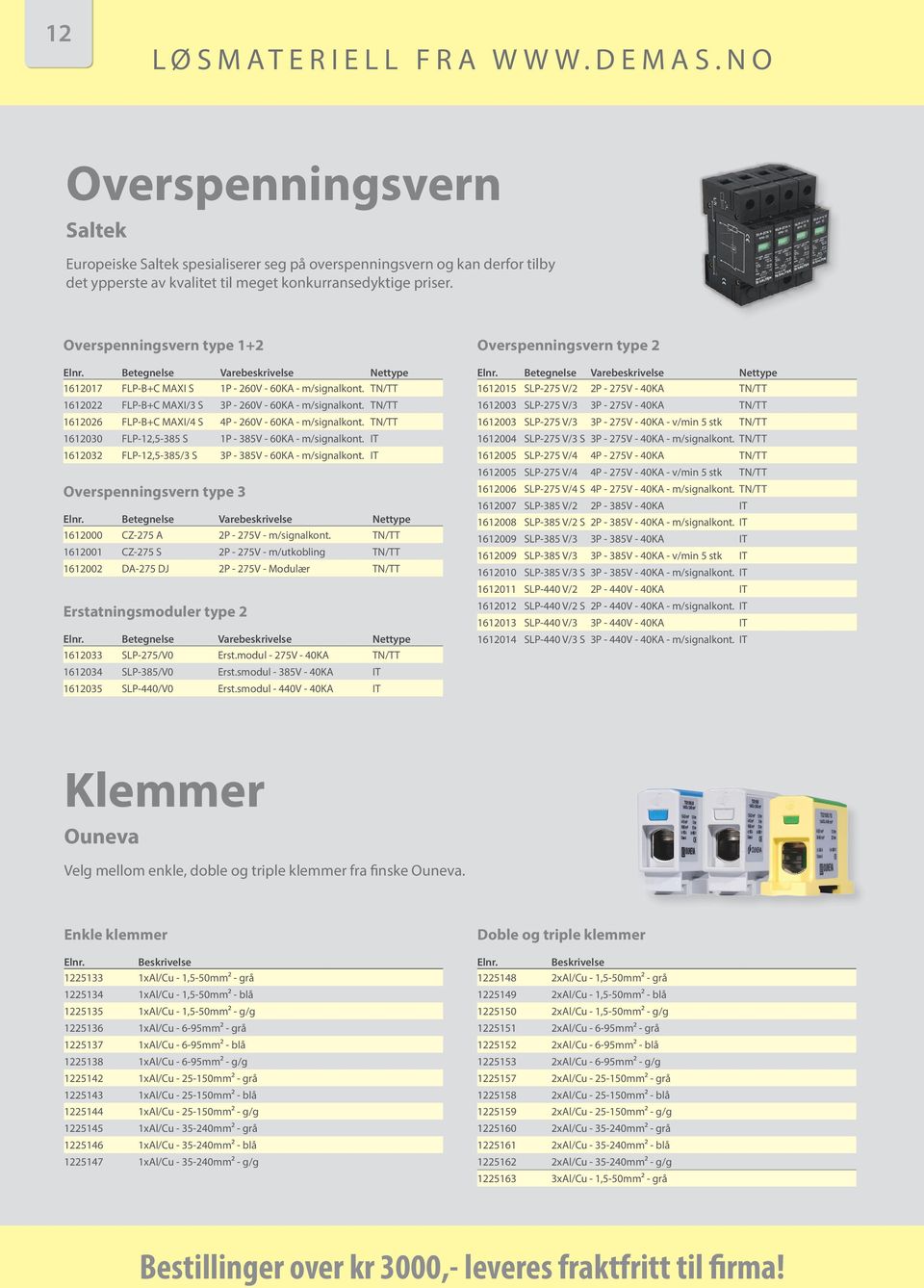 TN/TT 1612026 FLP-B+C MAXI/4 S 4P - 260V - 60KA - m/signalkont. TN/TT 1612030 FLP-12,5-385 S 1P - 385V - 60KA - m/signalkont. IT 1612032 FLP-12,5-385/3 S 3P - 385V - 60KA - m/signalkont.