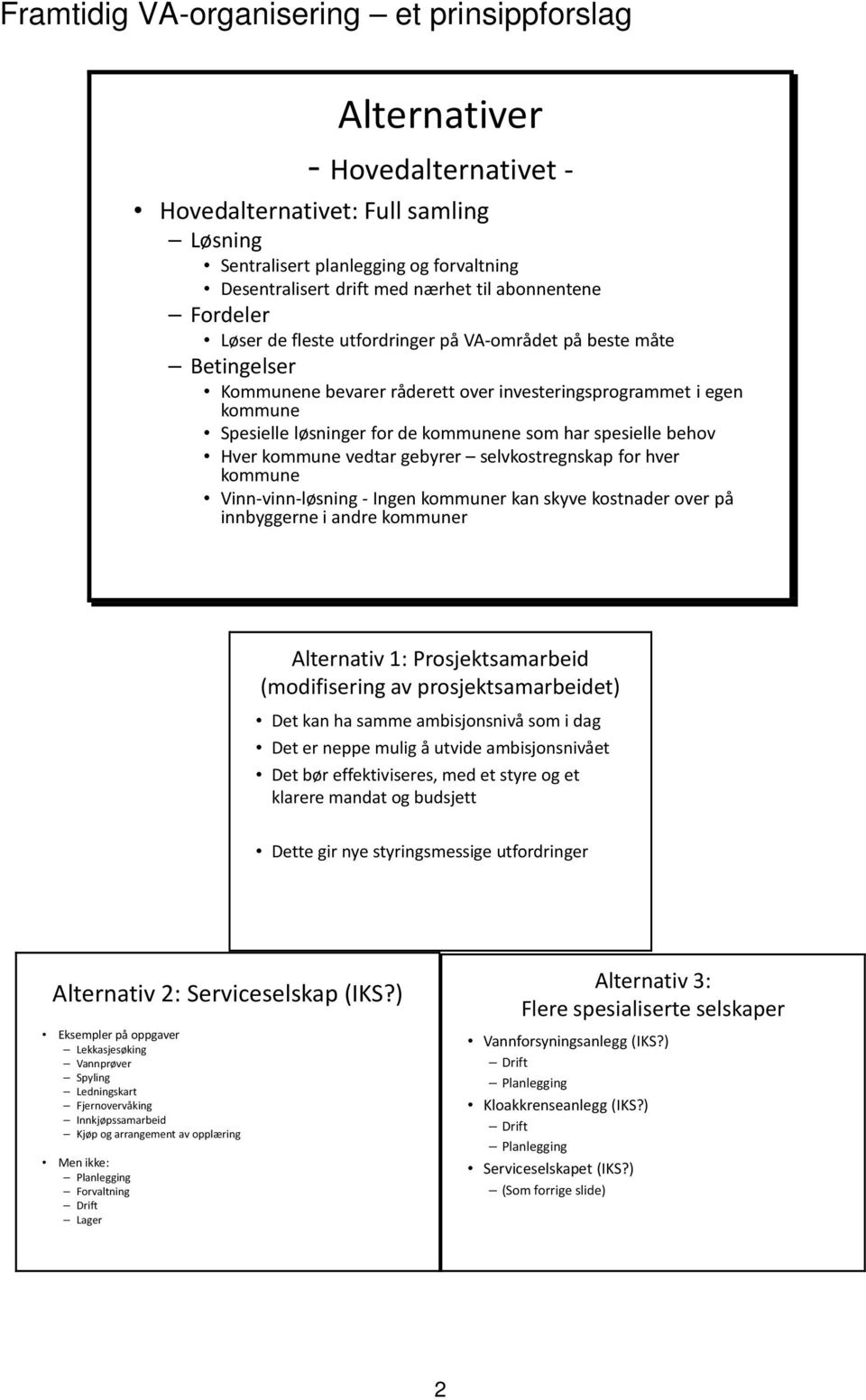 som har spesielle behov Hver kommune vedtar gebyrer selvkostregnskap for hver kommune Vinn-vinn-løsning-Ingen kommuner kan skyve kostnader over på innbyggerne i andre kommuner Alternativ 1: