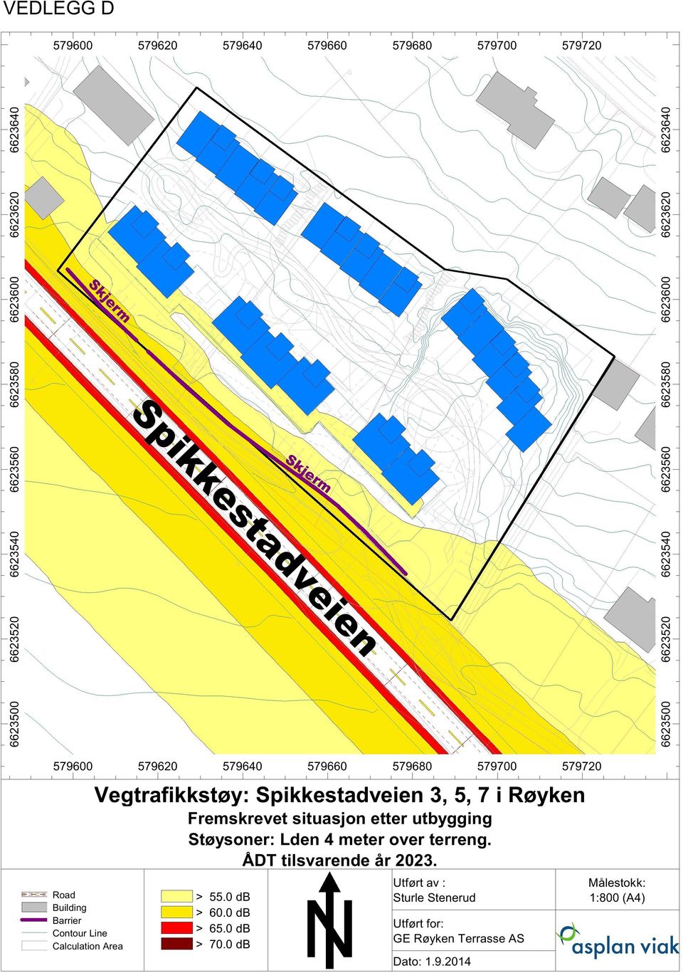 Støysoner: Lden meter over terreng. ÅDT tilsvarende år.