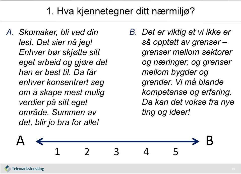 Da får enhver konsentrert seg om å skape mest mulig verdier på sitt eget område. Summen av det, blir jo bra for alle! B.