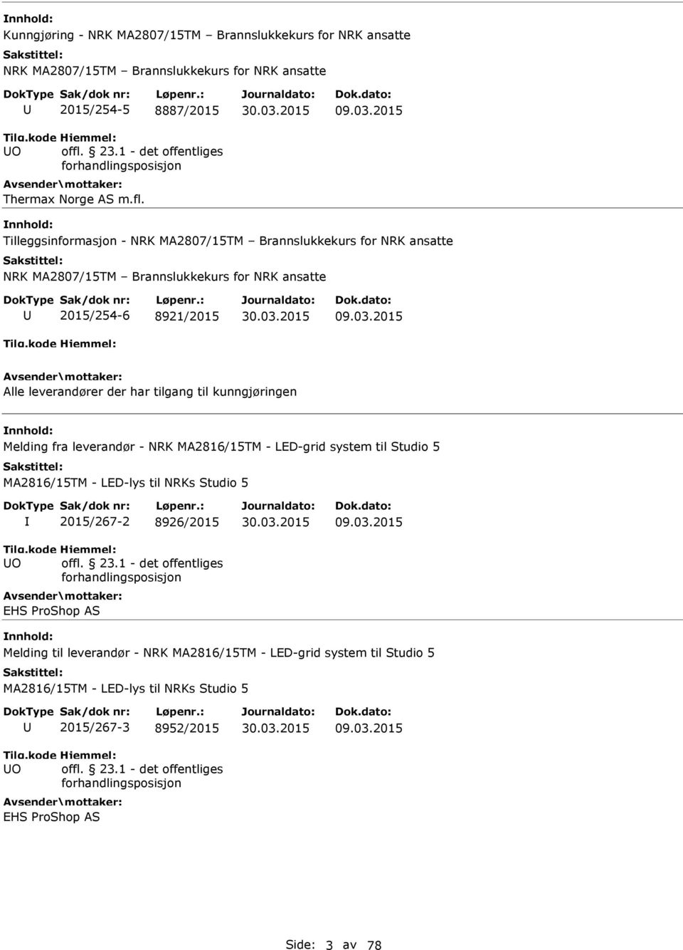 2015 Tilleggsinformasjon - NRK MA2807/15TM Brannslukkekurs for NRK ansatte NRK MA2807/15TM Brannslukkekurs for NRK ansatte 2015/254-6 8921/2015 09.03.