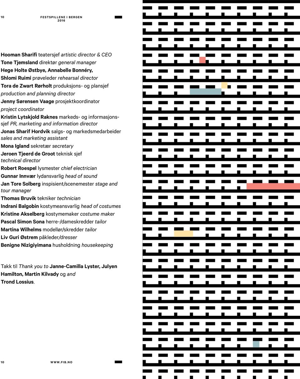 information director Jonas Sharif Hordvik salgs- og markedsmedarbeider sales and marketing assistant Mona Igland sekretær secretary Jeroen Tjeerd de Groot teknisk sjef technical director Robert