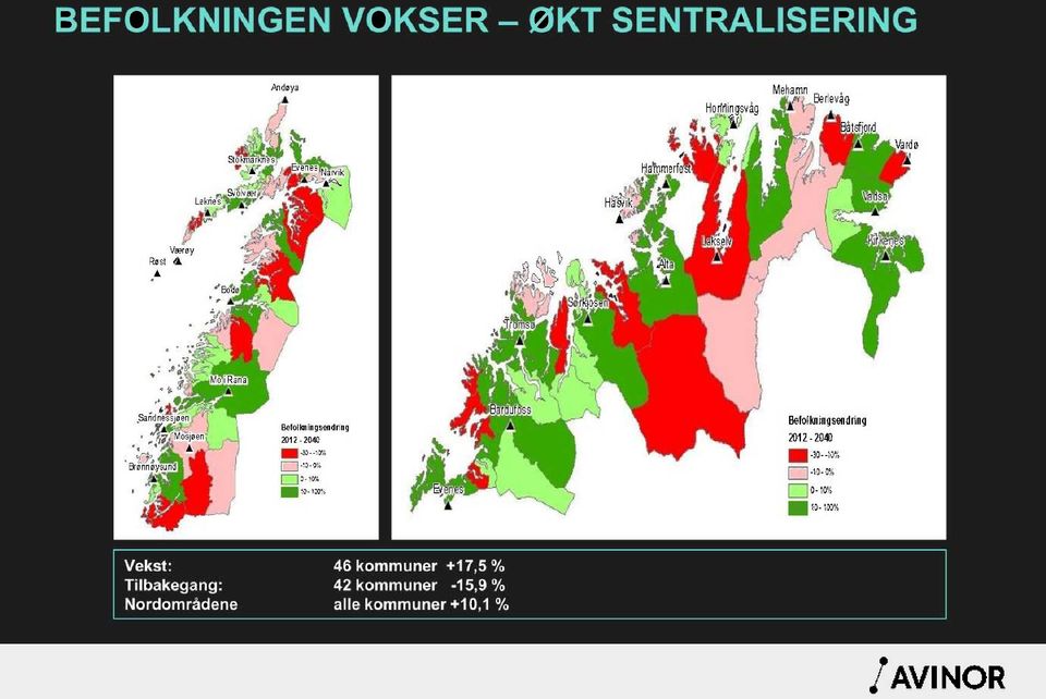 Tilbakegang: 42 kommuner -15,9 %