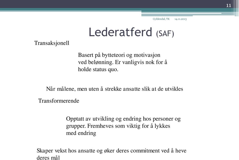 Når målene, men uten å strekke ansatte slik at de utvikles Transformerende Opptatt av