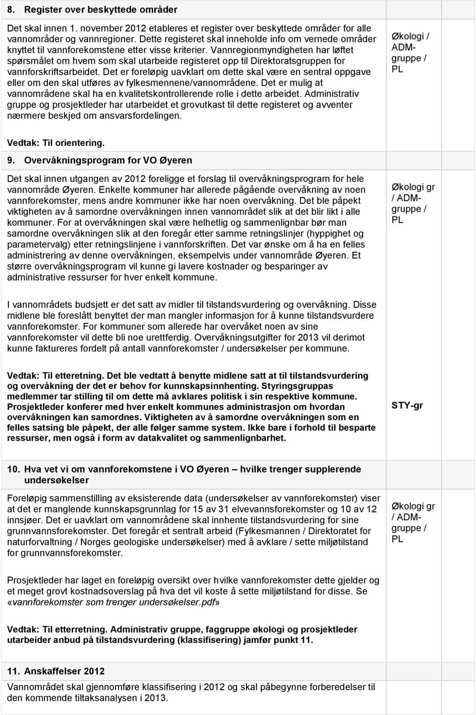 Vannregionmyndigheten har løftet spørsmålet om hvem som skal utarbeide registeret opp til Direktoratsgruppen for vannforskriftsarbeidet.