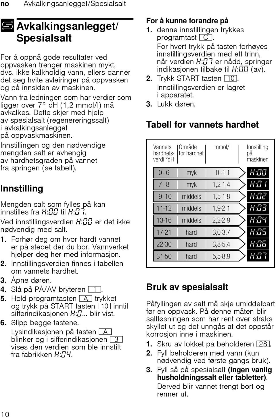 Dette skjer med hjelp av spesialsalt (regenereringssalt) i avkalkingsanlegget på oppvaskmaskinen.