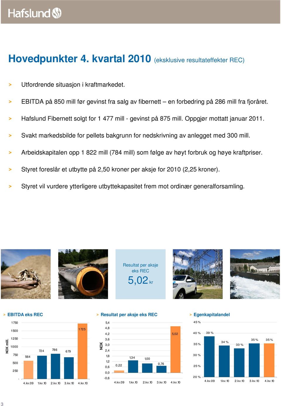 > Arbeidskapitalen opp 1 822 mill (784 mill) som følge av høyt forbruk og høye kraftpriser. > Styret foreslår et utbytte på 2,50 kroner per aksje for 2010 (2,25 kroner).