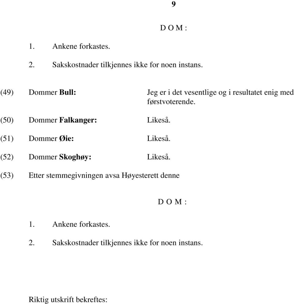 (50) Dommer Falkanger: Likeså. (51) Dommer Øie: Likeså. (52) Dommer Skoghøy: Likeså.