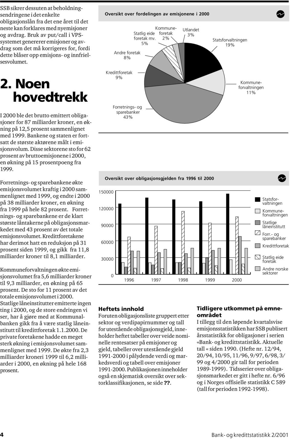 Oversikt over fordelingen av emisjonene i 2000 Andre foretak 8% Kommuneforetak Statlig eide foretak mv. 2% 5% Utlandet 3% Statsforvaltningen 19% 2.