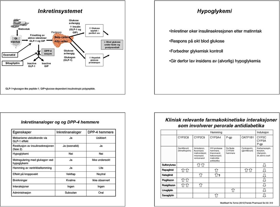 Blod glukose under faste og postprandialt Inkretiner øker insulinsekresjonen etter matinntak Respons på økt blod glukose Forbedrer glykemisk kontroll Gir derfor lav insidens av (alvorlig)