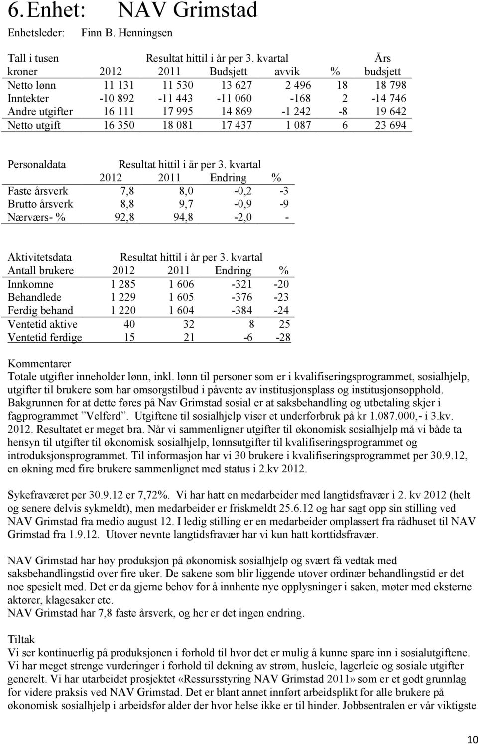 Netto utgift 16 350 18 081 17 437 1 087 6 23 694 Personaldata Resultat hittil i år per 3.