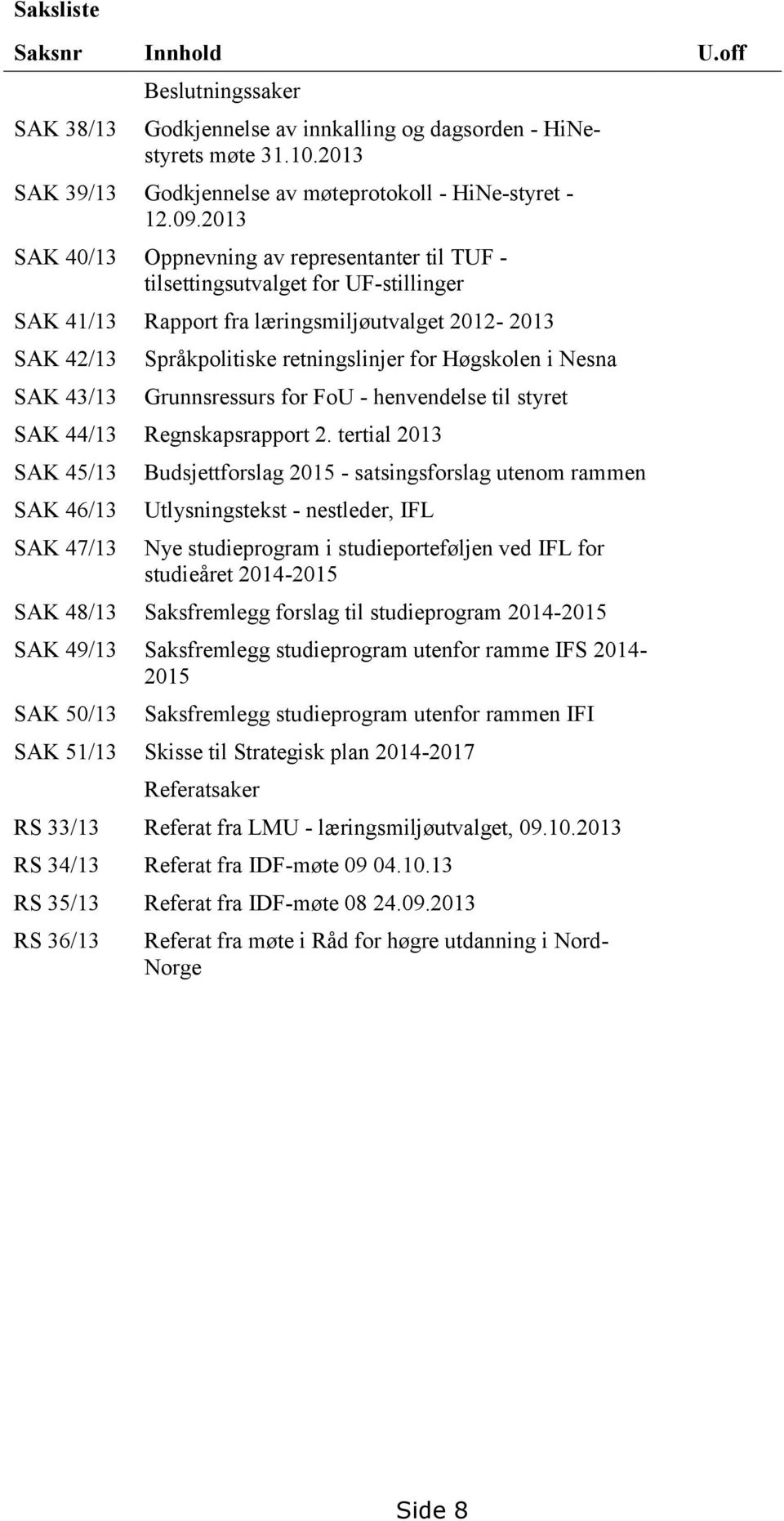 Høgskolen i Nesna Grunnsressurs for FoU - henvendelse til styret SAK 44/13 Regnskapsrapport 2.