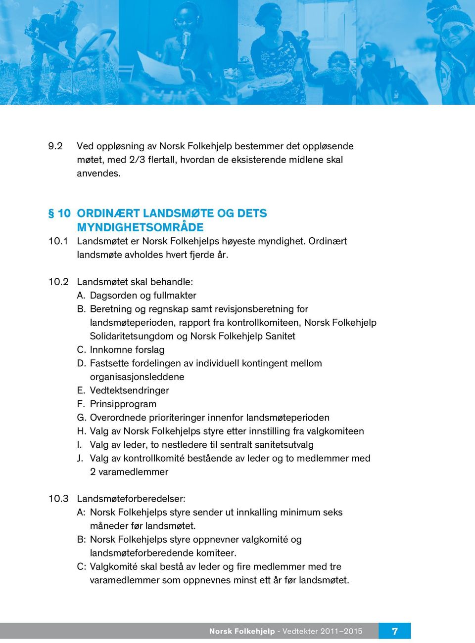 Beretning og regnskap samt revisjonsberetning for landsmøteperioden, rapport fra kontrollkomiteen, Norsk Folkehjelp Solidaritetsungdom og Norsk Folkehjelp Sanitet C. Innkomne forslag D.