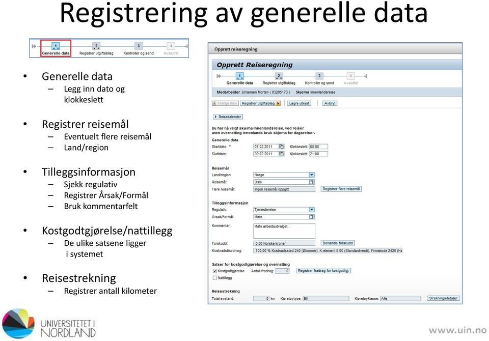 Sjekk regulativ Registrer Årsak/Formål Bruk kommentarfelt