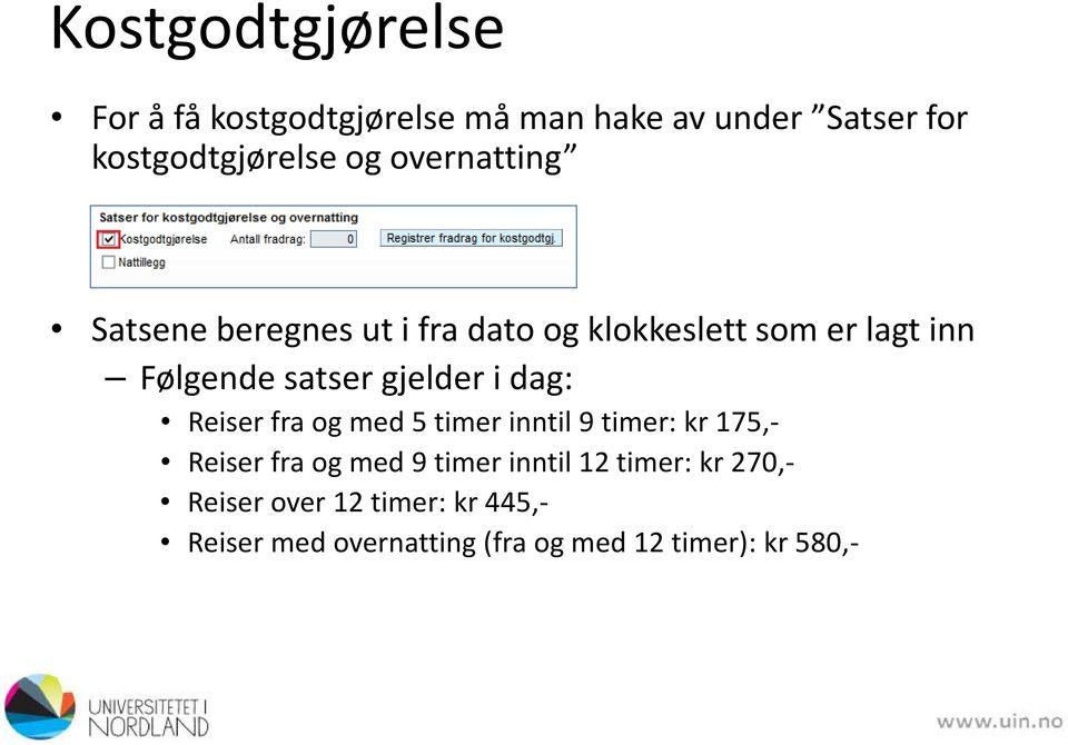 gjelder i dag: Reiser fra og med 5 timer inntil 9 timer: kr 175,- Reiser fra og med 9 timer