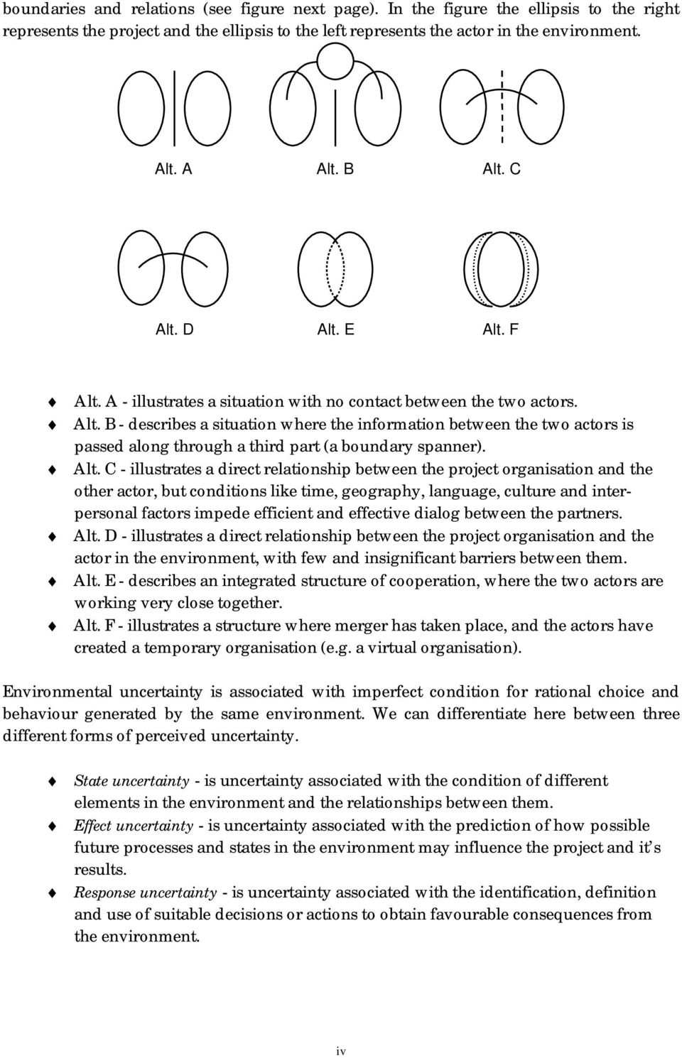 Alt. C - illustrates a direct relationship between the project organisation and the other actor, but conditions like time, geography, language, culture and interpersonal factors impede efficient and