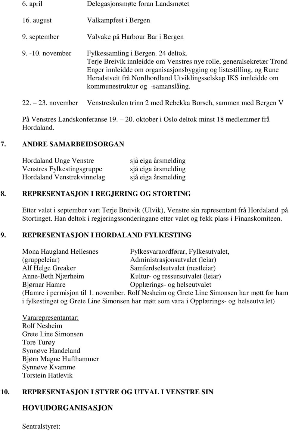 kommunestruktur og -samanslåing. 22. 23. november Venstreskulen trinn 2 med Rebekka Borsch, sammen med Bergen V På Venstres Landskonferanse 19. 20.