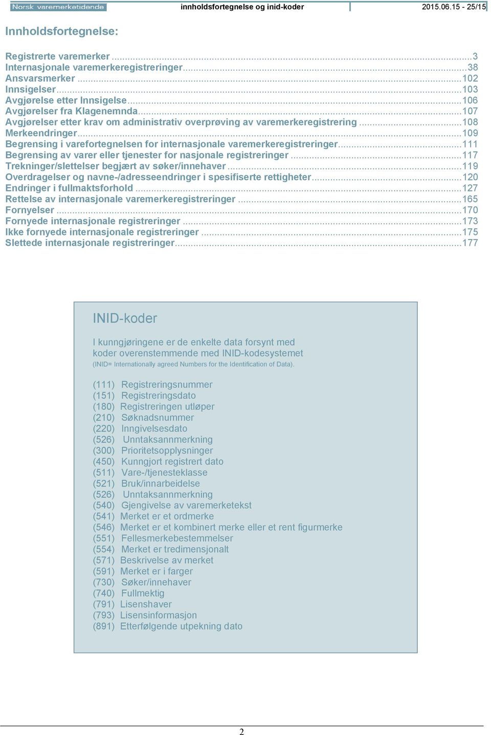 .. 109 Begrensing i varefortegnelsen for internasjonale varemerkeregistreringer... 111 Begrensing av varer eller tjenester for nasjonale registreringer.