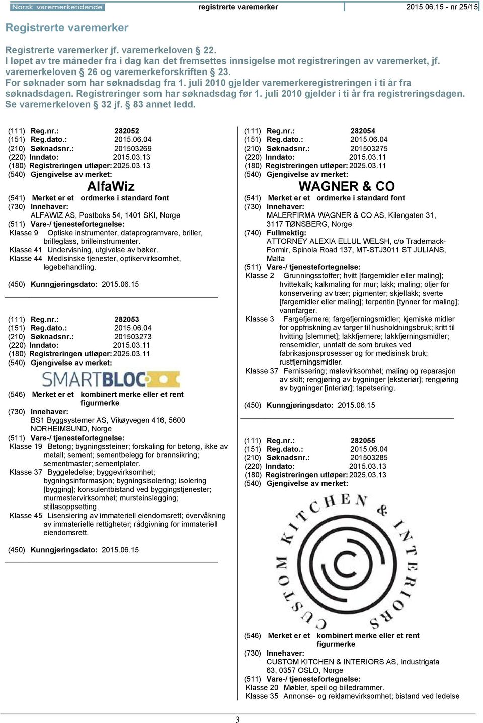 juli 2010 gjelder varemerkeregistreringen i ti år fra søknadsdagen. Registreringer som har søknadsdag før 1. juli 2010 gjelder i ti år fra registreringsdagen. Se varemerkeloven 32 jf. 83 annet ledd.