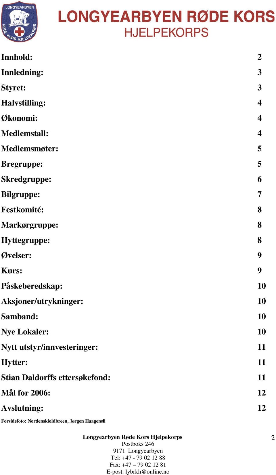 Påskeberedskap: 10 Aksjoner/utrykninger: 10 Samband: 10 Nye Lokaler: 10 Nytt utstyr/innvesteringer: 11