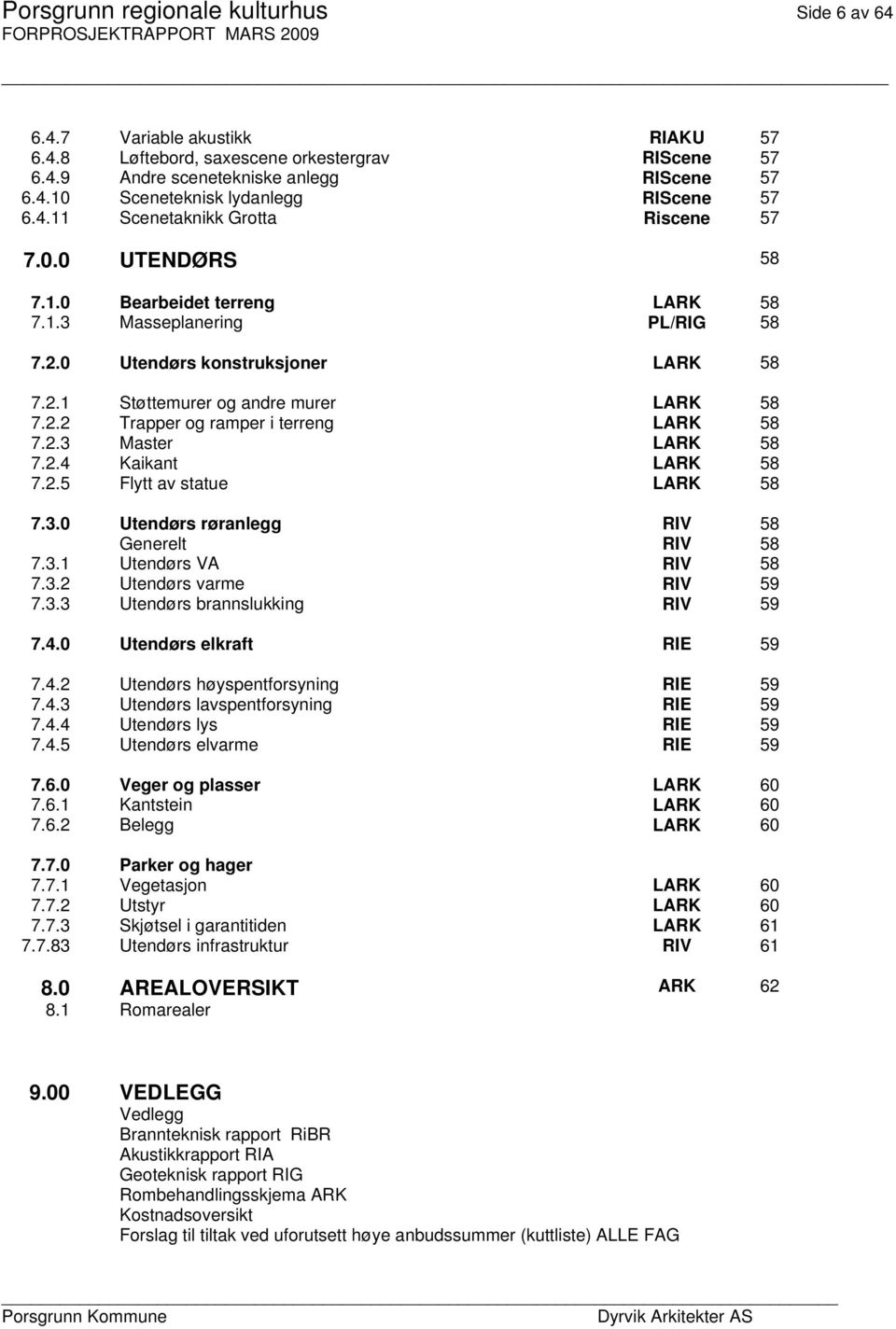 2.2 Trapper og ramper i terreng LARK 58 7.2.3 Master LARK 58 7.2.4 Kaikant LARK 58 7.2.5 Flytt av statue LARK 58 7.3.0 Utendørs røranlegg RIV 58 Generelt RIV 58 7.3.1 Utendørs VA RIV 58 7.3.2 Utendørs varme RIV 59 7.