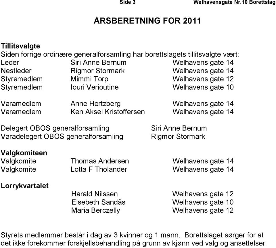 Welhavens gate 14 Styremedlem Mimmi Torp Welhavens gate 12 Styremedlem Iouri Verioutine Welhavens gate 10 Varamedlem Anne Hertzberg Welhavens gate 14 Varamedlem Ken Aksel Kristoffersen Welhavens gate