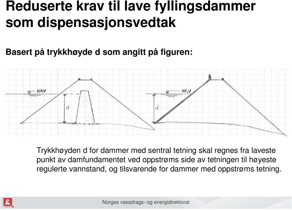 tetning skal regnes fra laveste punkt av damfundamentet ved oppstrøms side av