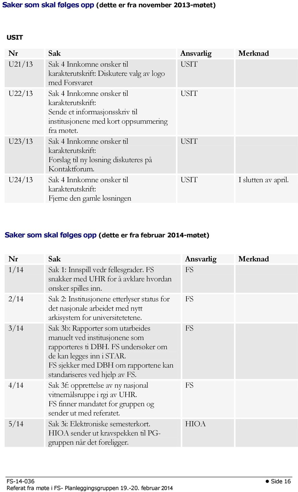 U23/13 Sak 4 Innkomne ønsker til USIT karakterutskrift: Forslag til ny løsning diskuteres på Kontaktforum.