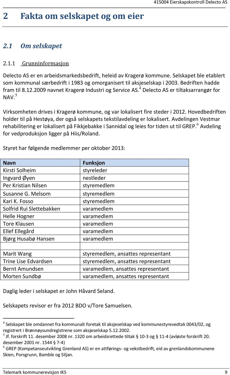 4 Delecto AS er tiltaksarrangør for NAV. 5 Virksomheten drives i Kragerø kommune, og var lokalisert fire steder i 2012.