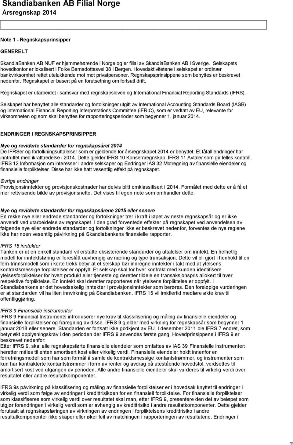 Regnskapet er basert på en forutsetning om fortsatt drift. Regnskapet er utarbeidet i samsvar med regnskapsloven og International Financial Reporting Standards (IFRS).