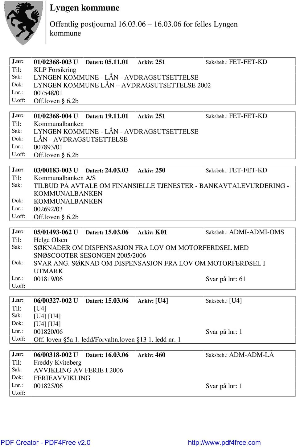 : 007893/01 Off.loven 6,2b J.nr: 03/00183-003 U Datert: 24.03.03 Arkiv: 250 Saksbeh.