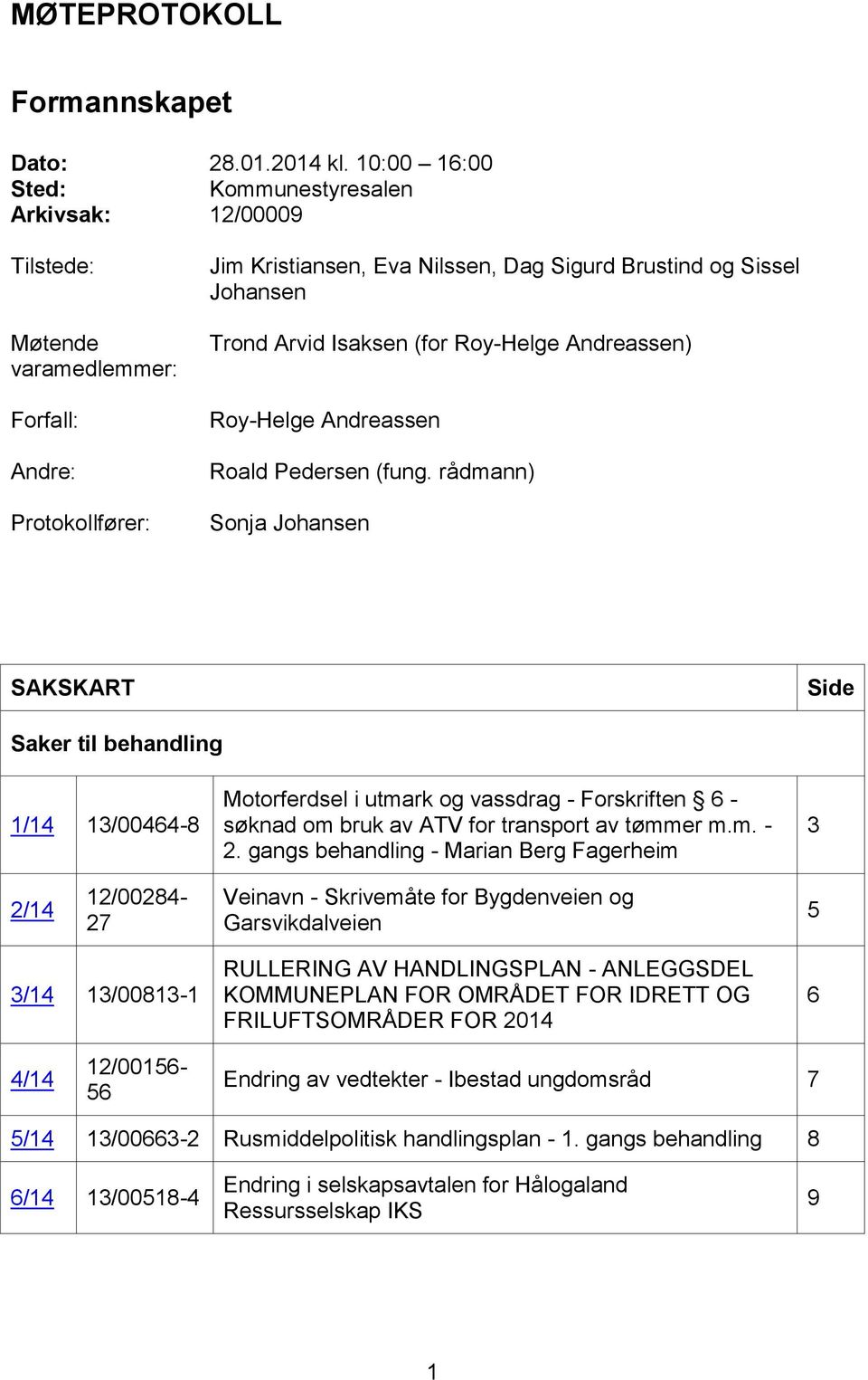 Arvid Isaksen (for Roy-Helge Andreassen) Roy-Helge Andreassen Roald Pedersen (fung.