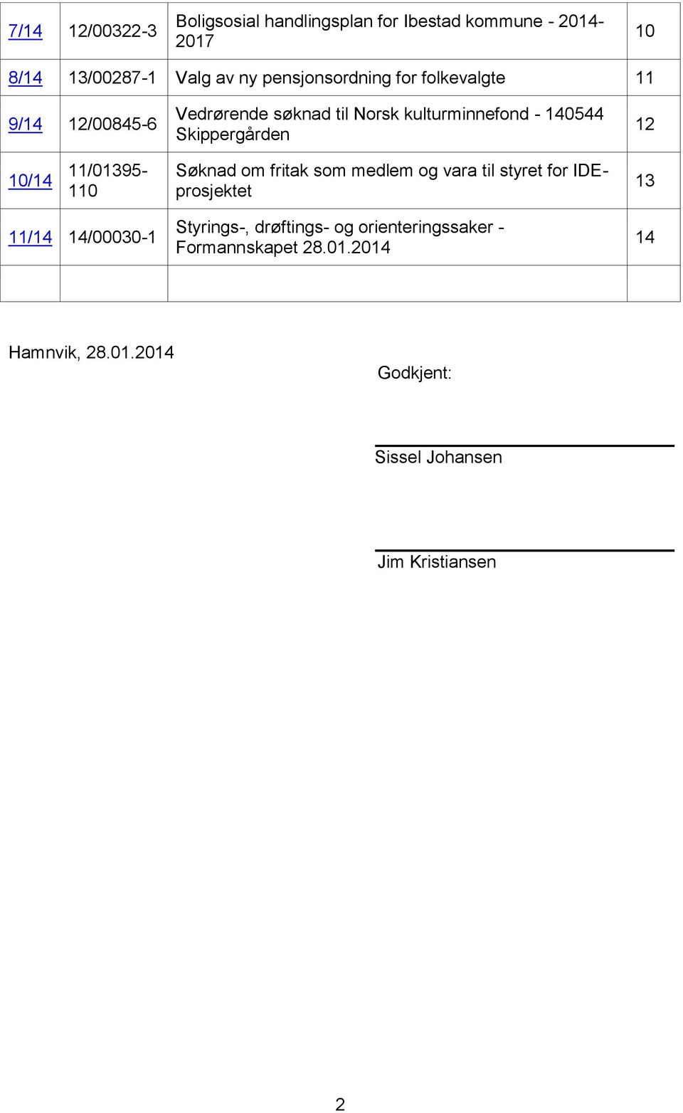 Skippergården 12 10/14 11/01395-110 Søknad om fritak som medlem og vara til styret for IDEprosjektet 13 11/14