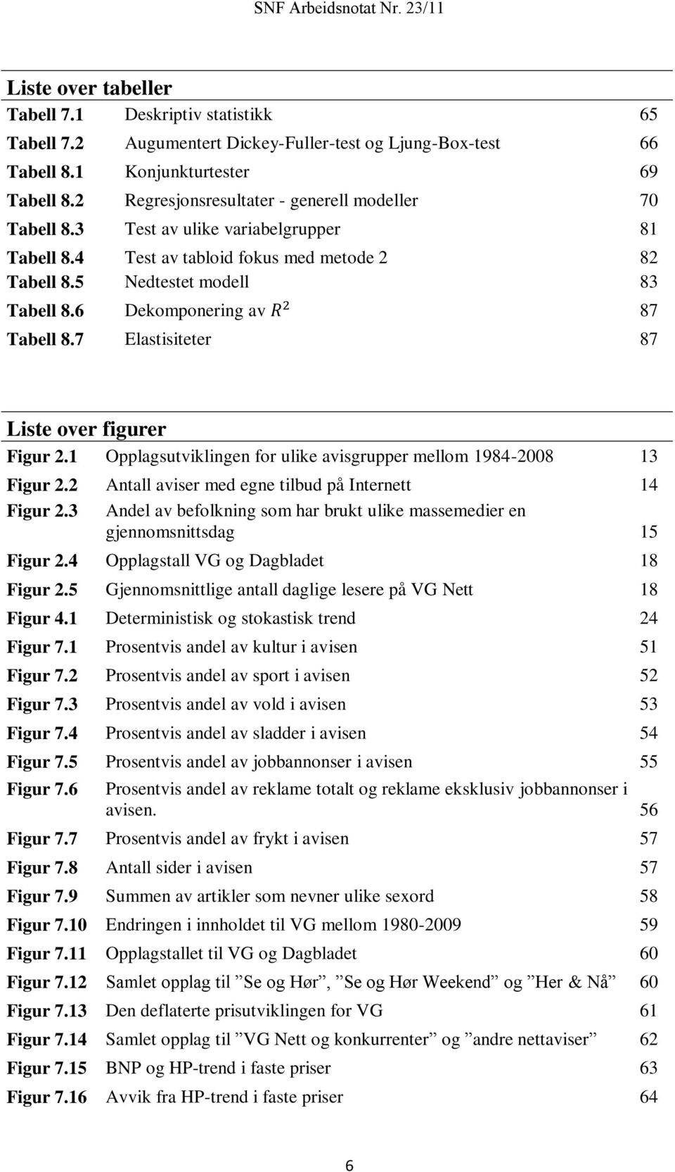6 Dekomponering av 87 Tabell 8.7 Elastisiteter 87 Liste over figurer Figur 2.1 Opplagsutviklingen for ulike avisgrupper mellom 1984-2008 13 Figur 2.