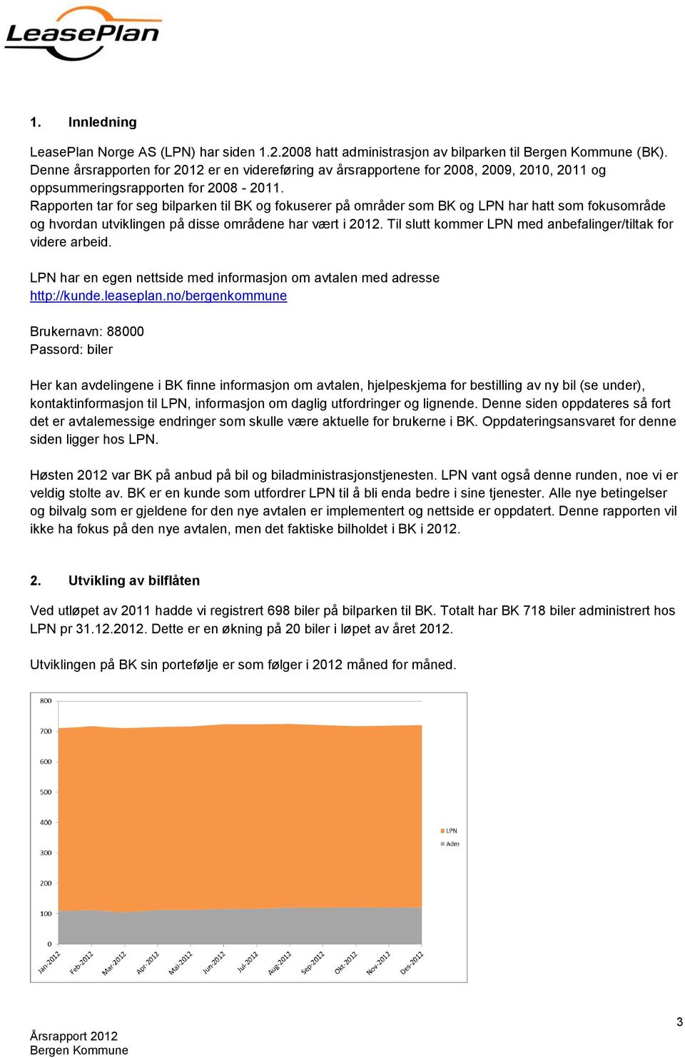 Rapporten tar for seg bilparken til BK og fokuserer på områder som BK og LPN har hatt som fokusområde og hvordan utviklingen på disse områdene har vært i 2012.