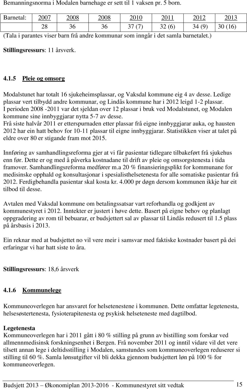 Ledige plassar vert tilbydd andre kommunar, og Lindås kommune har i 2012 leigd 1-2 plassar.