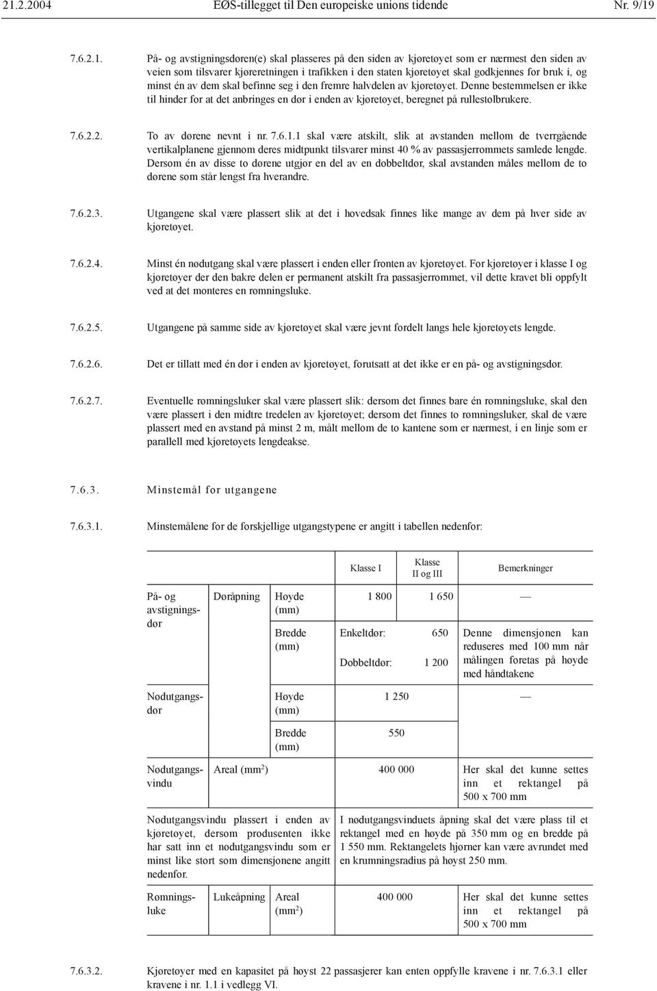 Denne bestemmelsen er ikke til hinder for at det anbringes en dør i enden av kjøretøyet, beregnet på rullestolbrukere. 7.6.2.2. To av dørene nevnt i nr. 7.6.1.