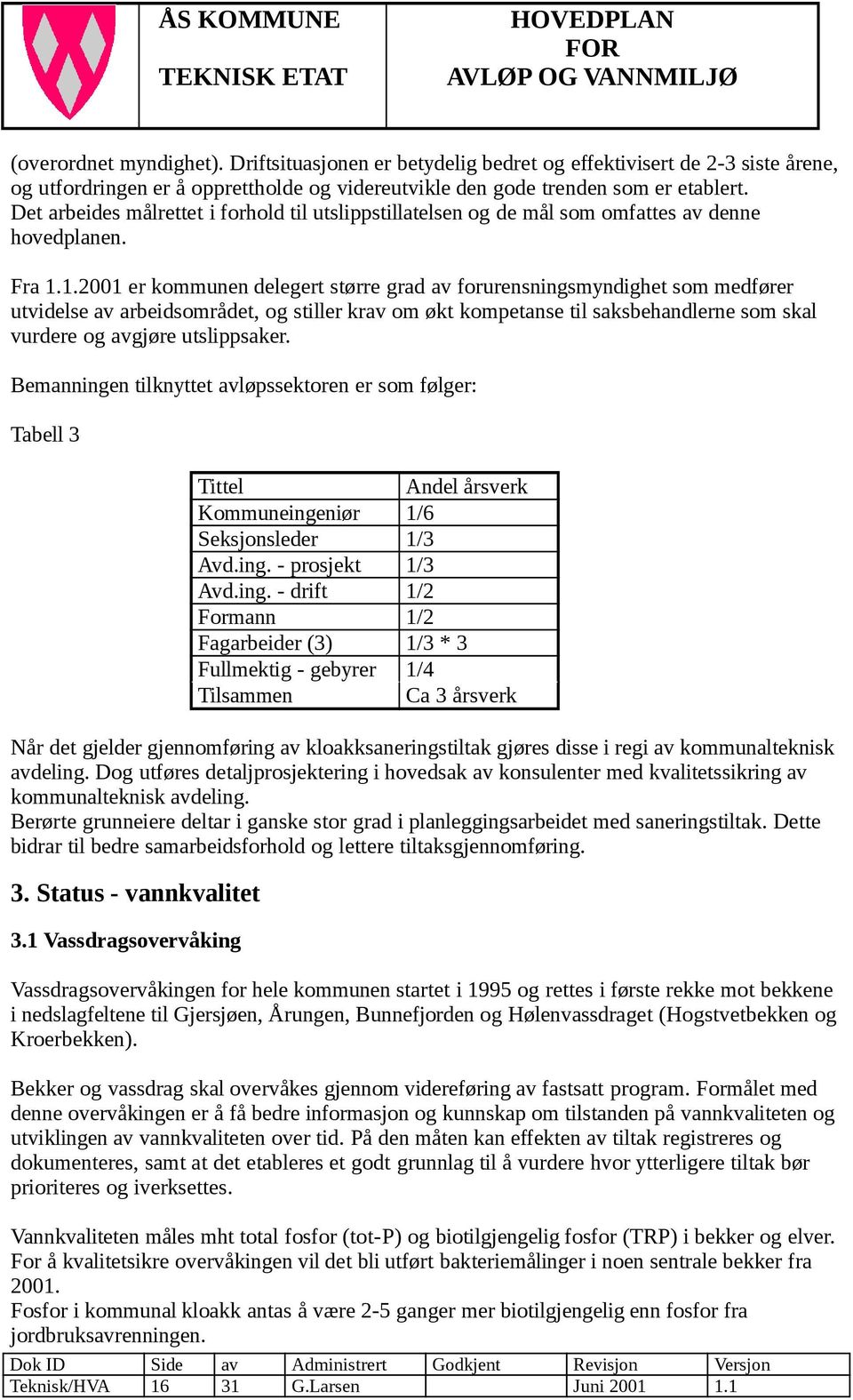 1.2001 er kommunen delegert større grad av forurensningsmyndighet som medfører utvidelse av arbeidsområdet, og stiller krav om økt kompetanse til saksbehandlerne som skal vurdere og avgjøre