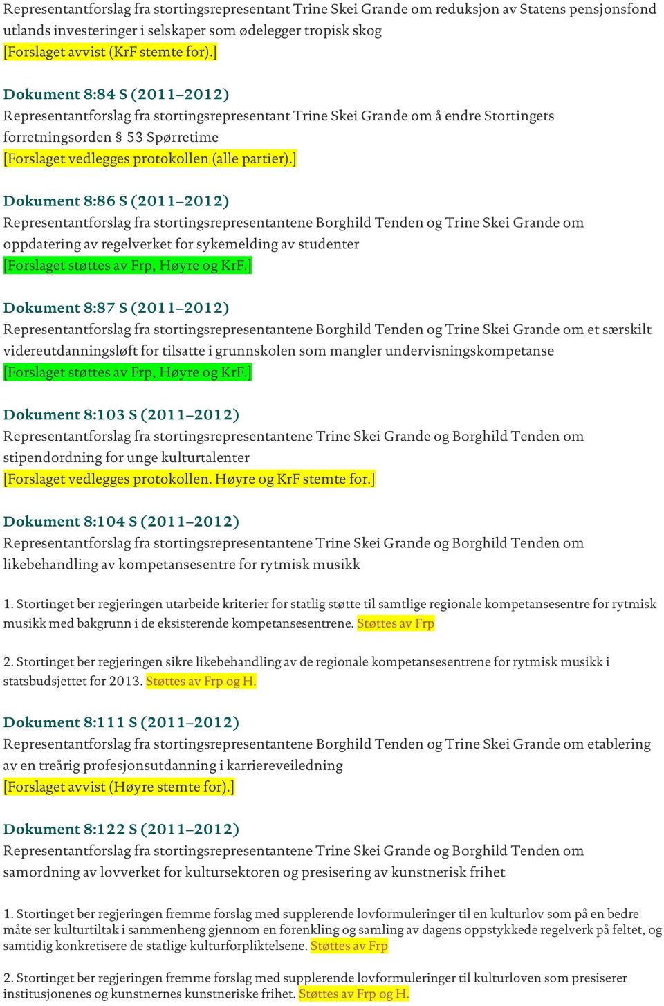 stortingsrepresentantene Borghild Tenden og Trine Skei Grande om oppdatering av regelverket for sykemelding av studenter Dokument 8:87 S (2011 2012) Representantforslag fra stortingsrepresentantene