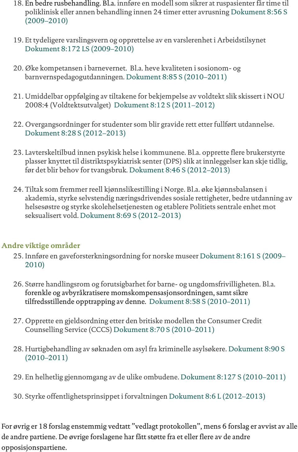 Dokument 8:85 S (2010 2011) 21. Umiddelbar oppfølging av tiltakene for bekjempelse av voldtekt slik skissert i NOU 2008:4 (Voldtektsutvalget) Dokument 8:12 S (2011 2012) 22.