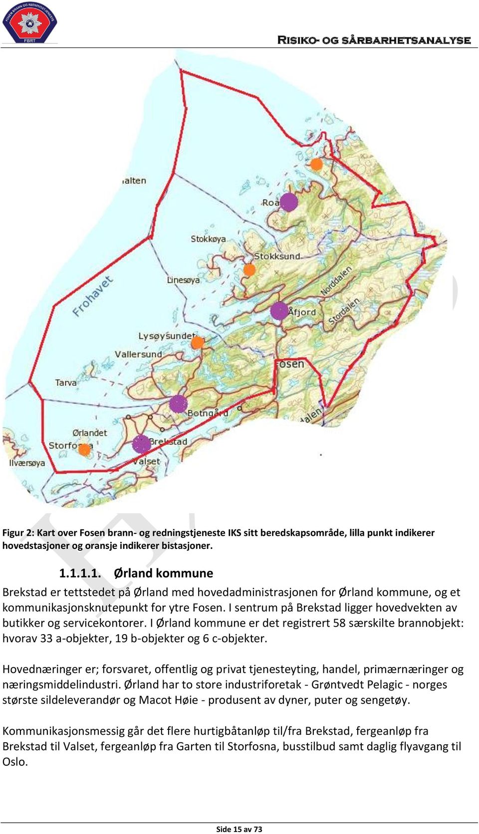 I sentrum på Brekstad ligger hovedvekten av butikker og servicekontorer. I Ørland kommune er det registrert 58 særskilte brannobjekt: hvorav 33 a-objekter, 19 b-objekter og 6 c-objekter.