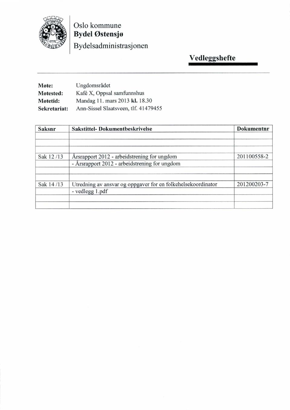 41479455 Saksnr Sakstittel- Dokumentbeskrivelse Dokumentnr Sak 12 /13 Årsrapport 2012 - arbeidstrening for ungdom -