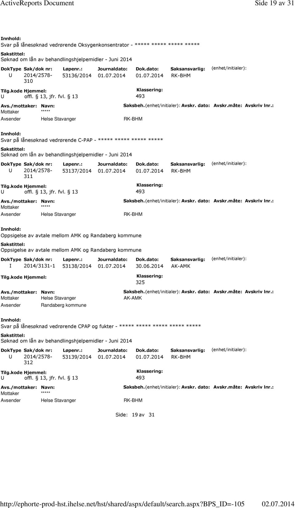 06.2014 AK-AMK 325 Avsender Randaberg kommune Saksbeh. Avskr. dato: Avskr.måte: Avskriv lnr.