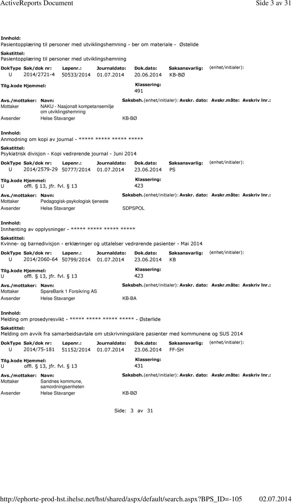 b_d=-105 Side 3 av 31 Pasientopplæring til personer med utviklingshemning - ber om materiale - Østelide Pasientopplæring til personer med utviklingshemning 2014/2721-4 50533/2014 20.06.